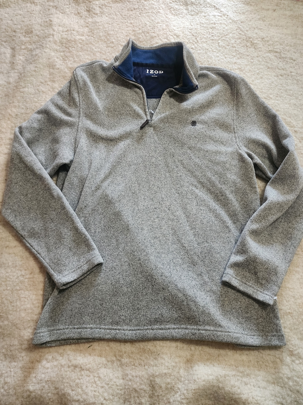 IZOD Thermasoft Mock Neck Fleece Quarter Zip Sweater Light Gray Heather Large